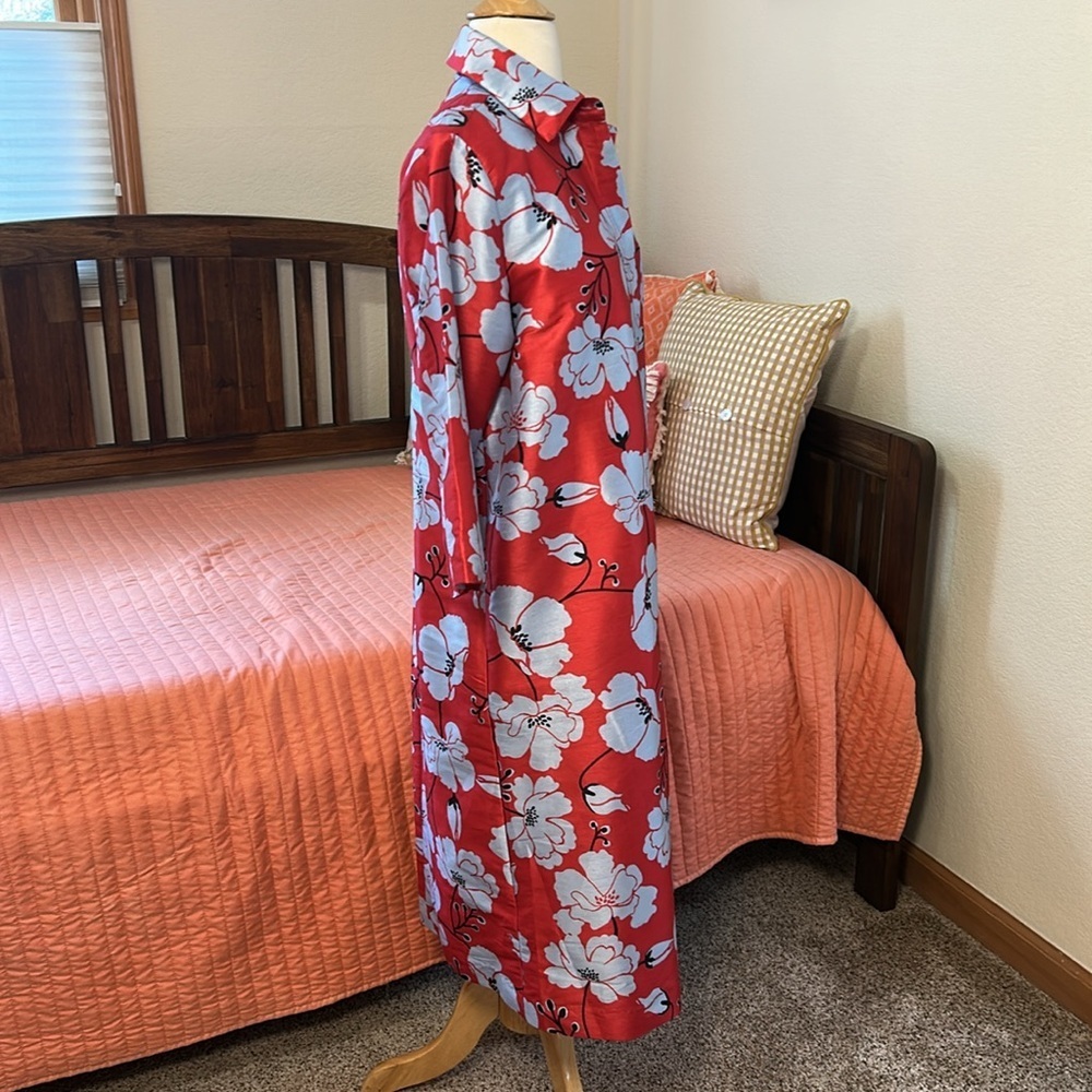 WAYWARD FANCIES eShakti Floral Print Dupioni Kimono Style Trench Jacket size M - Picture 4 of 16